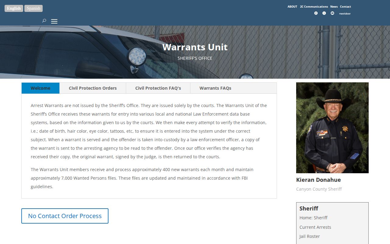 Canyon County arrest warrant verification instructions